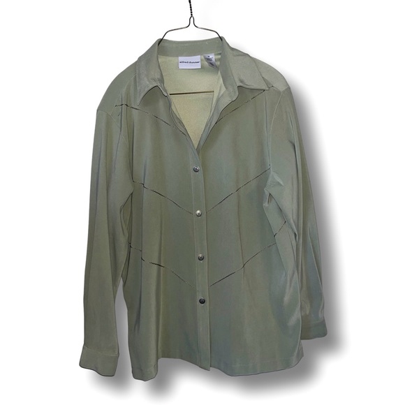 Alfred Dunner button down blouse in sage green - Picture 1 of 5